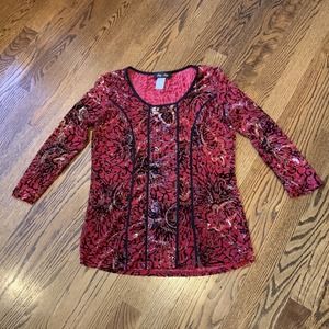 VTG 90s Y2K Sheer Mesh Top Burnout Velvet Whimsigoth Fairy Grunge Sz S EUC‎